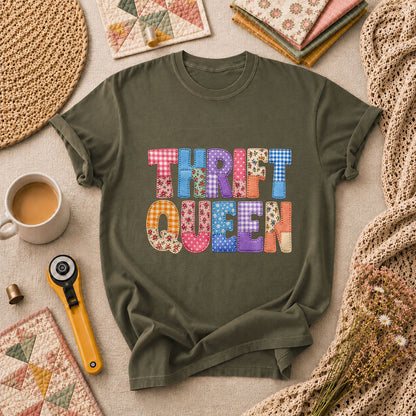 Thrift Queen Vintage Quilter T-Shirt - Military Green