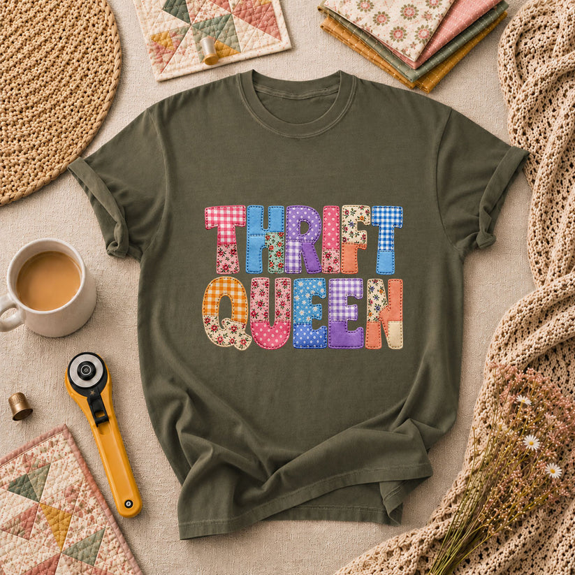 Thrift Queen Vintage Quilter T-Shirt - Military Green