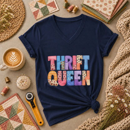 Thrift Queen Vintage Quilter Women's V-Neck - Navy