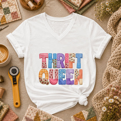 Thrift Queen Vintage Quilter Women's V-Neck - White
