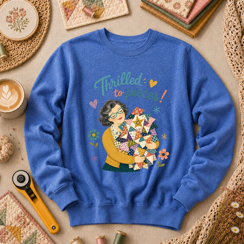 Thrilled To Pieces Quilter Long Sleeve - Heather True Royal