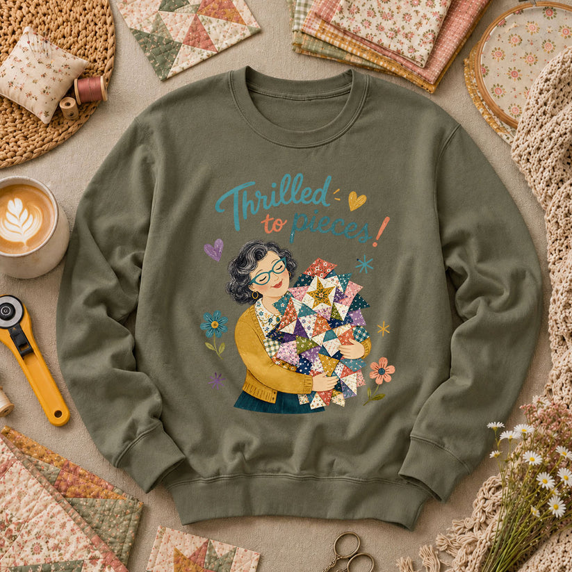 Thrilled To Pieces Quilter Long Sleeve - Military Green