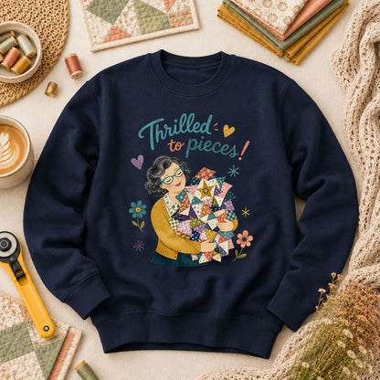 Thrilled To Pieces Quilter Long Sleeve - Navy