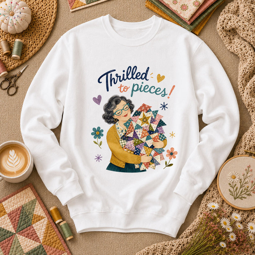 Thrilled To Pieces Quilter Long Sleeve - White