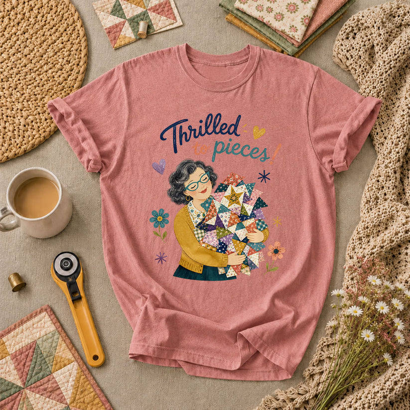 Thrilled To Pieces Quilter T-Shirt - Heather Mauve
