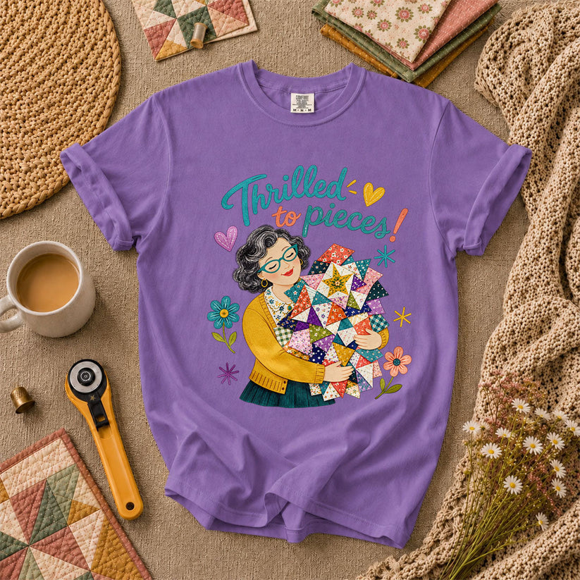 Thrilled To Pieces Quilter T-Shirt - Heather Team Purple