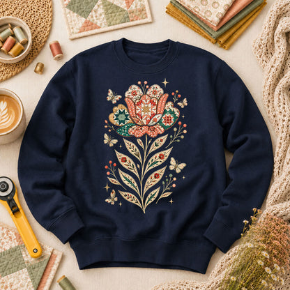 Patchwork Tulip Folk Art - Navy