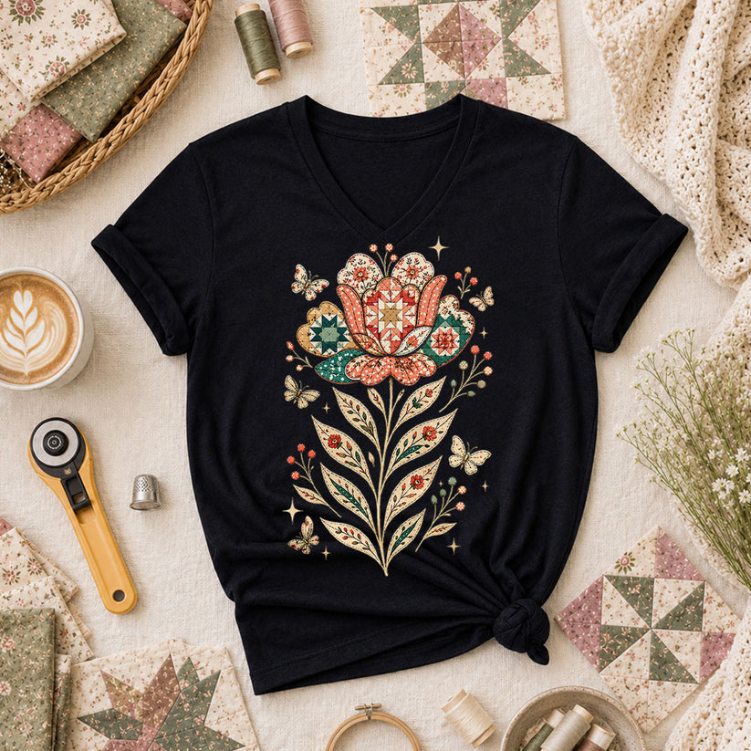 Patchwork Tulip Folk Art - Black