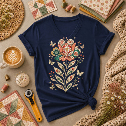 Patchwork Tulip Folk Art - Navy