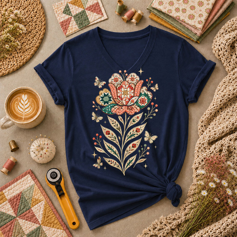 Patchwork Tulip Folk Art - Navy