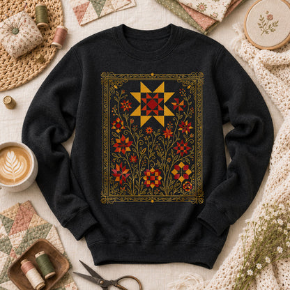 Golden Quilt Stars Botanical Frame - Black
