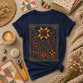 Golden Quilt Stars Botanical Frame Women's V-Neck