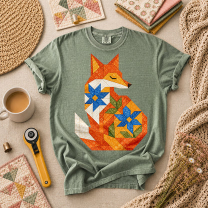 Patchwork Fox Wildflower T-Shirt - Forest