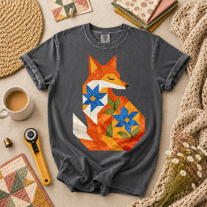Patchwork Fox Wildflower T-Shirt - Grey