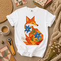 Patchwork Fox Wildflower T-Shirt | Orange Quilted Fox Blue Star Flowers Quilter Tee