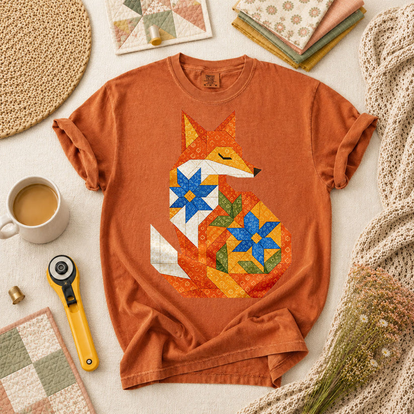 Patchwork Fox Wildflower T-Shirt - Yam