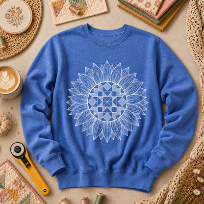 Sunflower Quilt Mandala Line Art - Heather True Royal