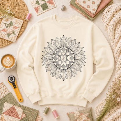 Sunflower Quilt Mandala Line Art - Natural