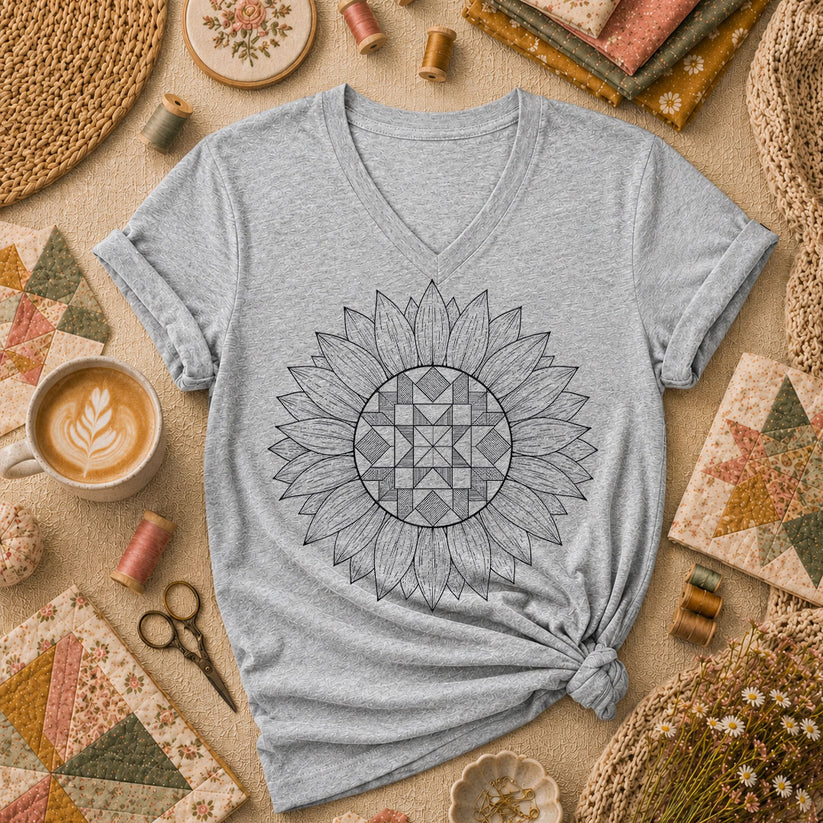 Sunflower Quilt Mandala Line Art - Sport Grey
