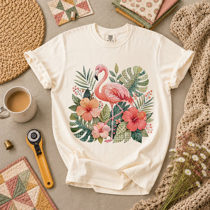 Tropical Flamingo Hibiscus T-Shirt - Ivory
