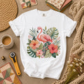 Tropical Flamingo Hibiscus T-Shirt | Pink Flamingo Tropical Palm Hibiscus Flowers Quilter Tee