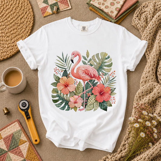 Tropical Flamingo Hibiscus T-Shirt - White