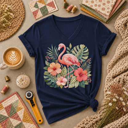 Tropical Flamingo Hibiscus - Navy