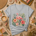 Tropical Flamingo Hibiscus Women's V-Neck