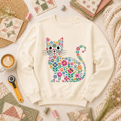 Floral Cat Silhouette - Natural