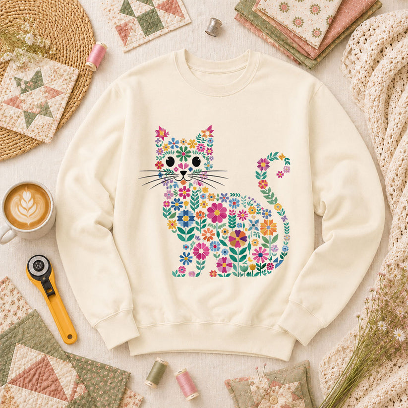 Floral Cat Silhouette - Natural