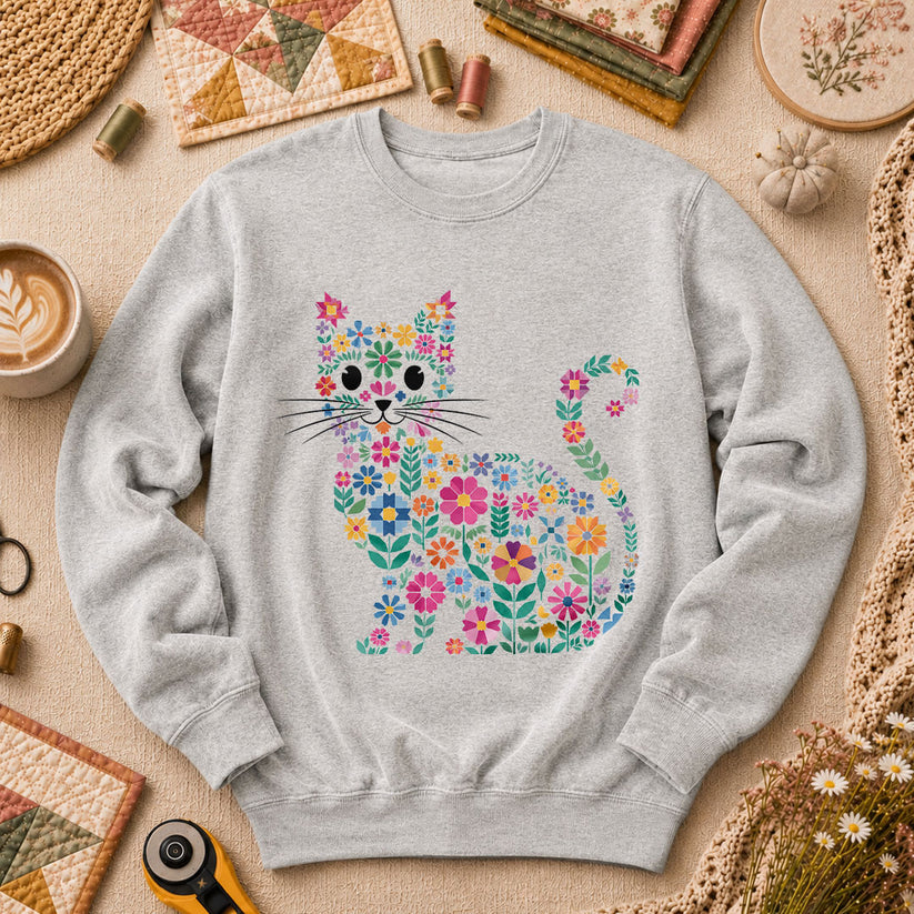 Floral Cat Silhouette - Sport Grey