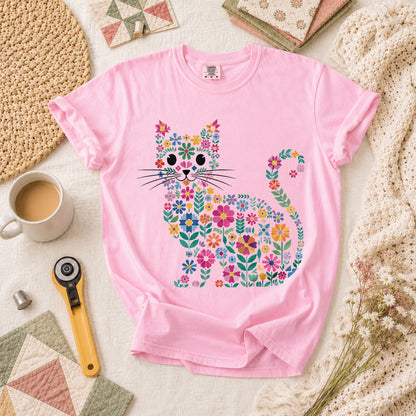 Floral Cat Silhouette T-Shirt - Blossom