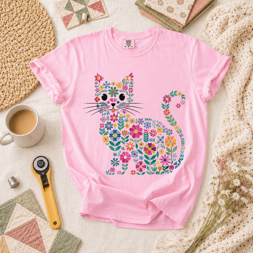 Floral Cat Silhouette T-Shirt - Blossom