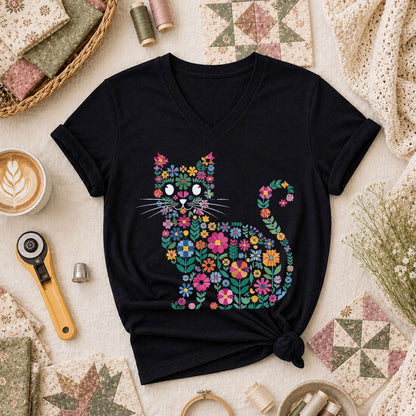Floral Cat Silhouette - Black