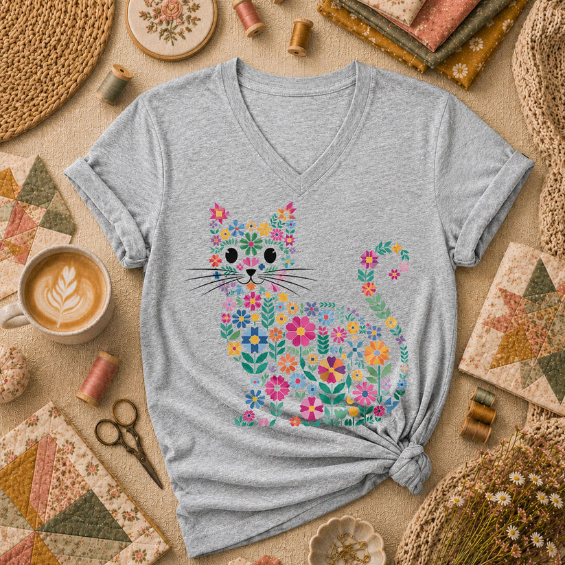 Floral Cat Silhouette - Sport Grey