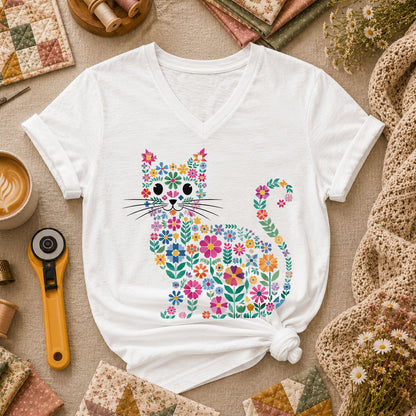 Floral Cat Silhouette - White