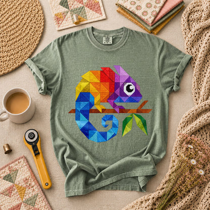 Geometric Chameleon Rainbow T-Shirt - Forest