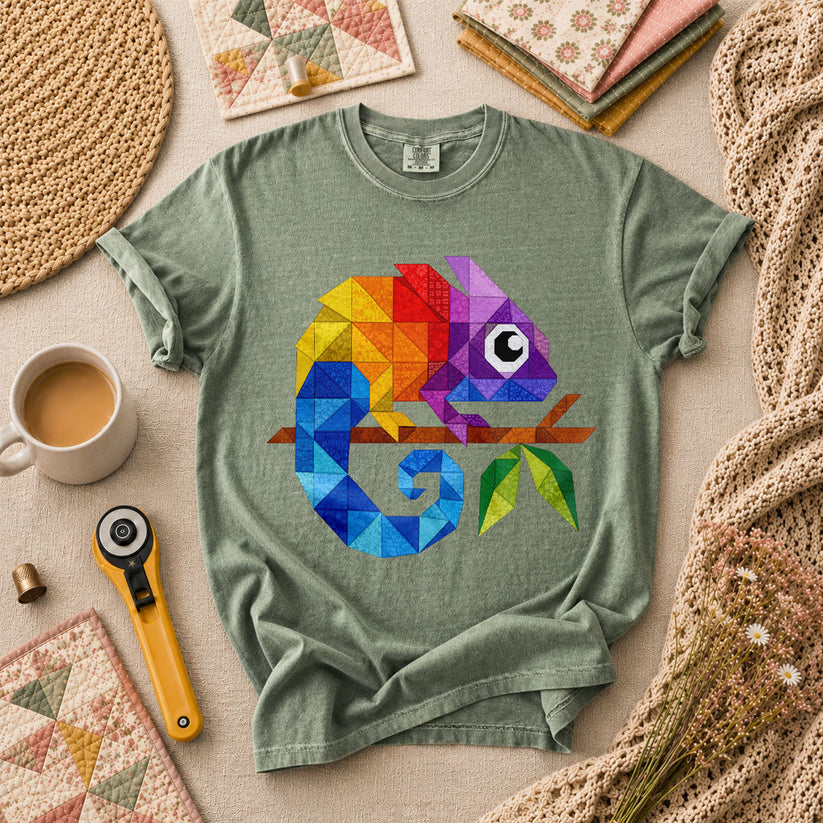 Geometric Chameleon Rainbow T-Shirt - Forest