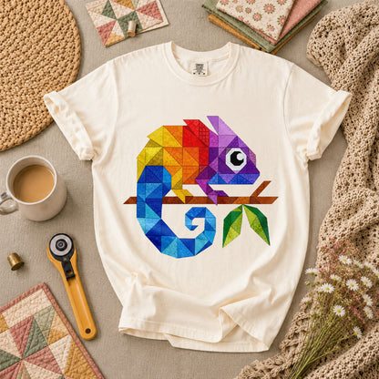 Geometric Chameleon Rainbow T-Shirt - Ivory