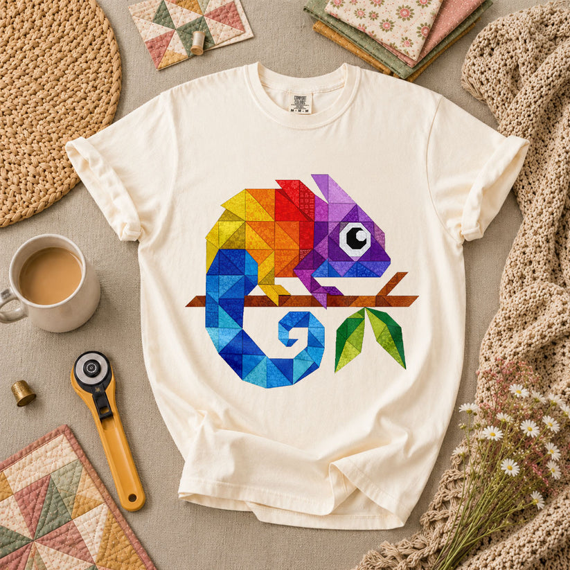 Geometric Chameleon Rainbow T-Shirt - Ivory