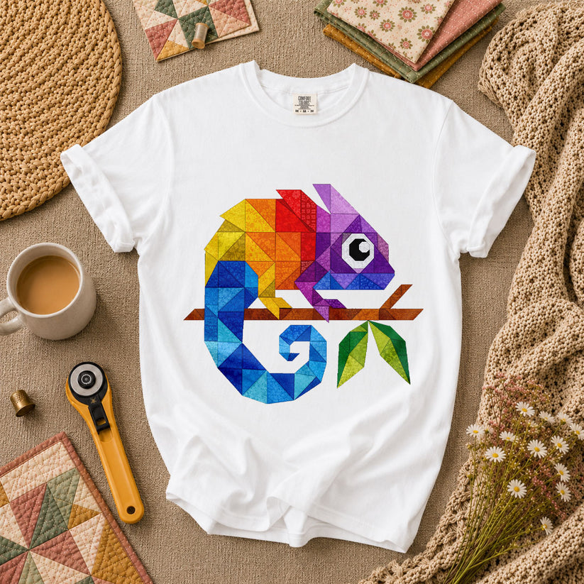 Geometric Chameleon Rainbow T-Shirt - White