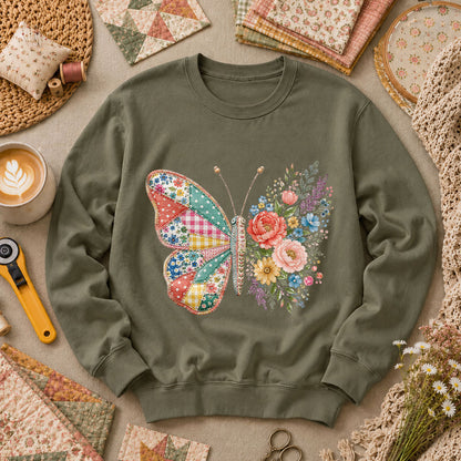 Patchwork Butterfly Wildflowers - Military Green