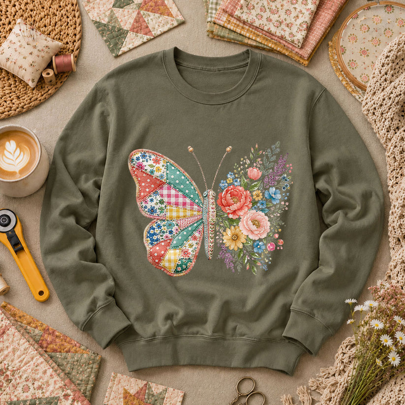 Patchwork Butterfly Wildflowers - Military Green