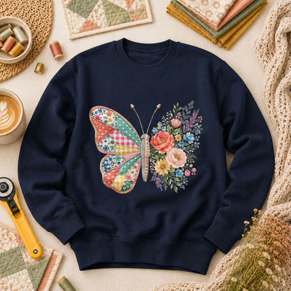 Patchwork Butterfly Wildflowers - Navy