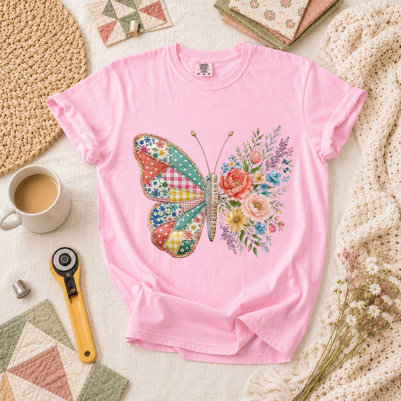 Patchwork Butterfly Wildflowers T-Shirt - Blossom