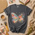 Patchwork Butterfly Wildflowers T-Shirt | Half Patchwork Half Floral Butterfly Quilter Tee