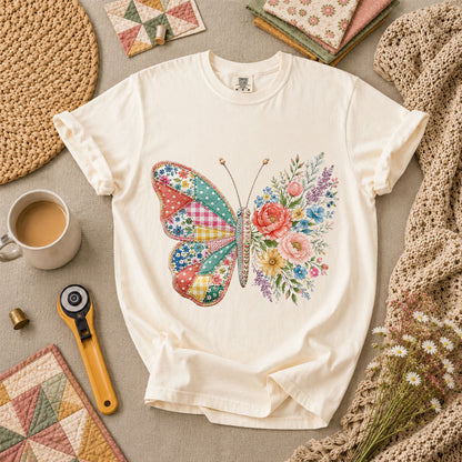 Patchwork Butterfly Wildflowers T-Shirt - Ivory