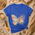 Patchwork Butterfly Wildflowers Women's V-Neck
