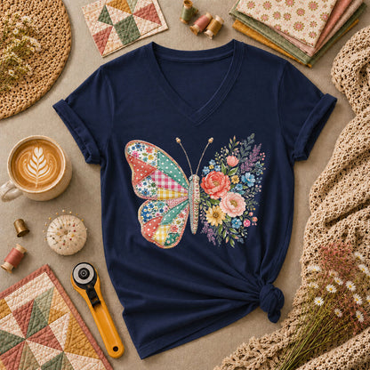 Patchwork Butterfly Wildflowers - Navy