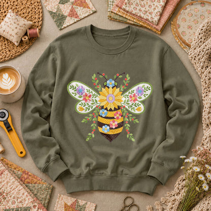 Quilted Honeybee Floral - Military Green